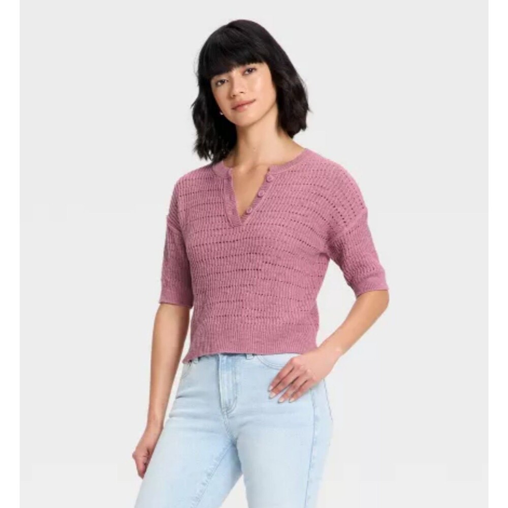 Women's Universal Thread Short Sleeve Crewneck Pullover Sweater Mauve Medium